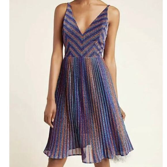 NWT Dress the Population Farrah Multicolor Metallic Pleated Dress • Size SP ⬇️ - Picture 1 of 4